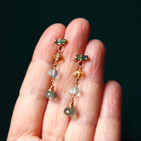 Long Multi Gemstone Earrings with Indicolite Tourmaline, Citrine, Blue Topaz and Moss Aquamarine