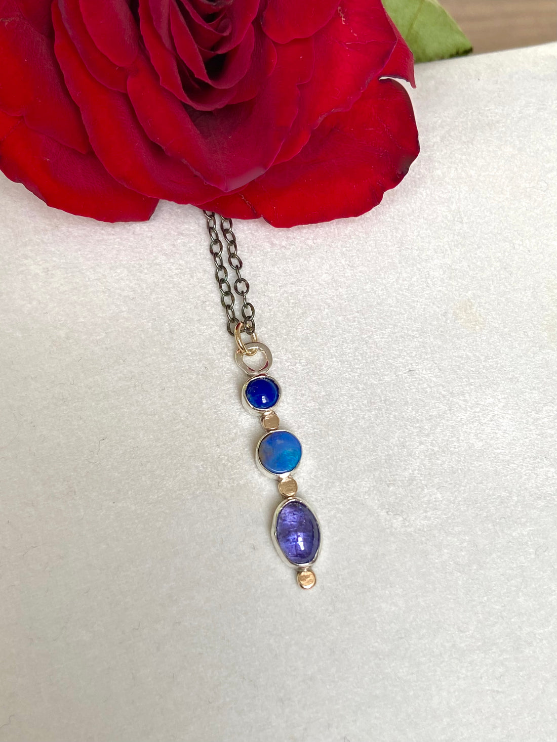 Tanzanite, Australian Boulder Opal and Lapis Lazuli Pendant Necklace, December September October Birthstone Necklace