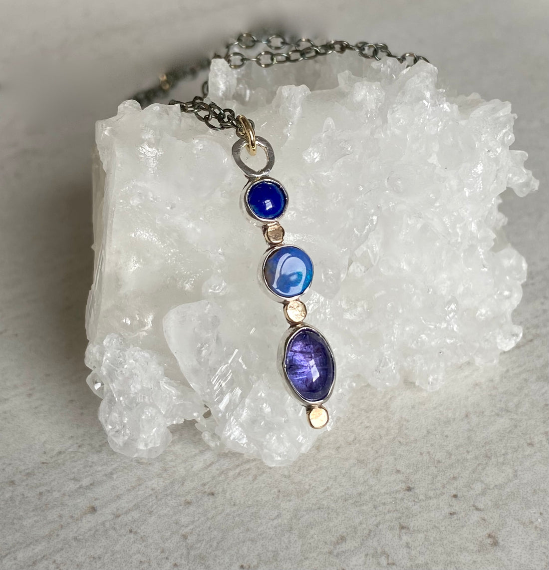 Tanzanite, Australian Boulder Opal and Lapis Lazuli Pendant Necklace, December September October Birthstone Necklace