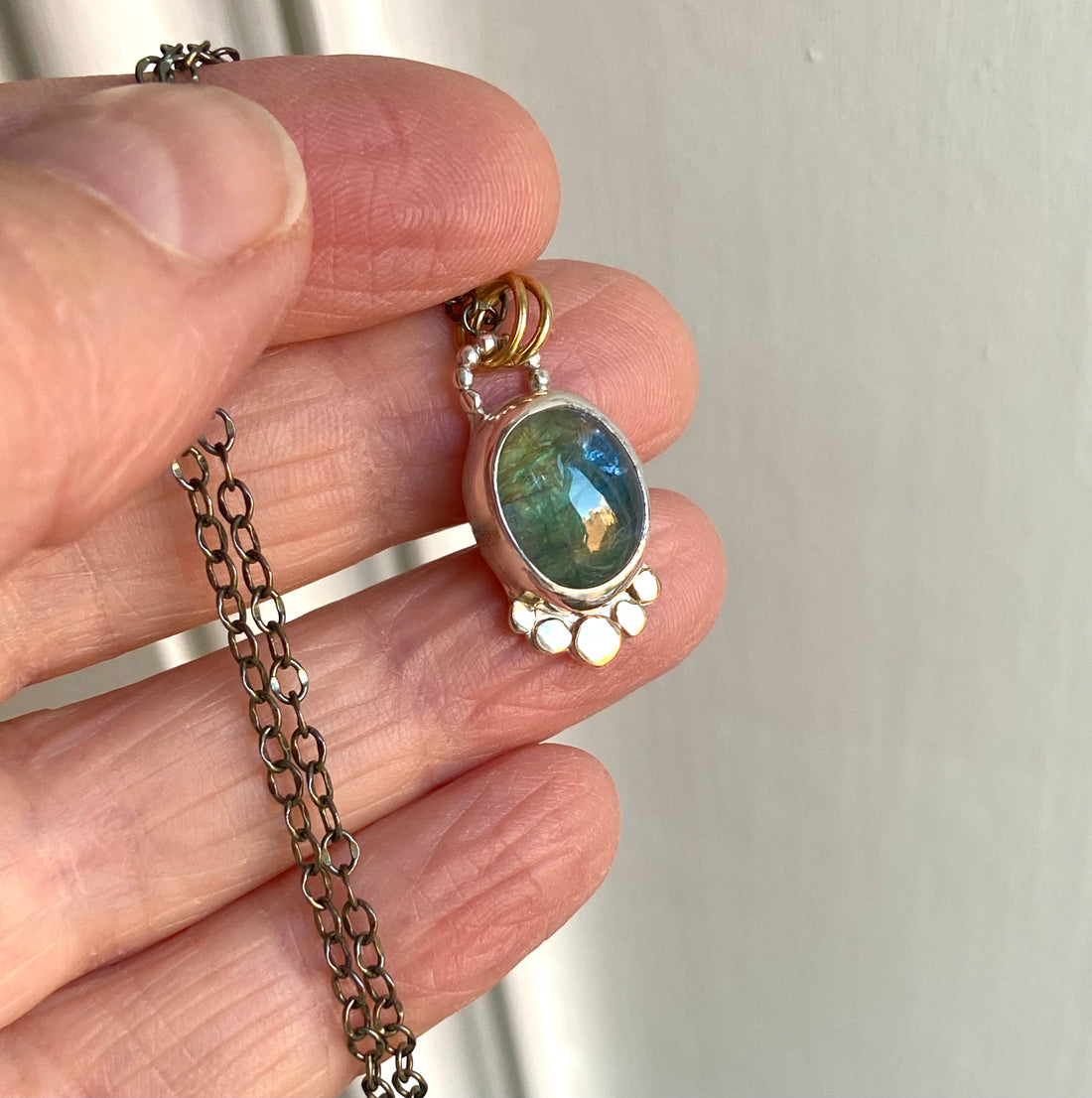 Bicolor Green Blue Tanzanite Pendant Necklace, December Birthstone