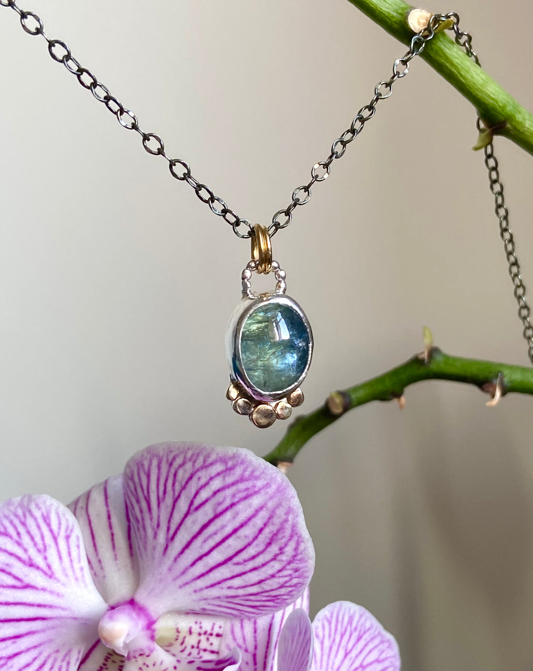 Bicolor Green Blue Tanzanite Pendant Necklace, December Birthstone