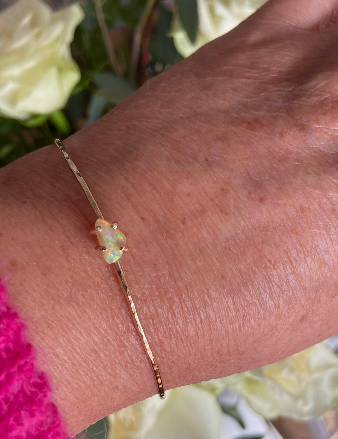 Ethiopian Welo Opal Bangle Bracelet, October Birthstone Bracelet