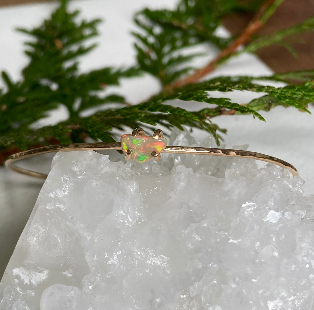 Ethiopian Welo Opal Bangle Bracelet, October Birthstone Bracelet
