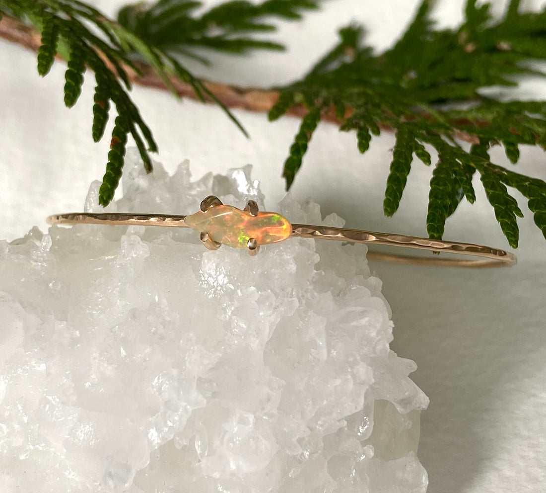 Ethiopian Welo Opal Bangle Bracelet, October Birthstone Bracelet