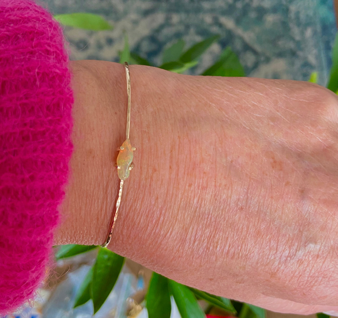 Ethiopian Welo Opal Bangle Bracelet, October Birthstone Bracelet