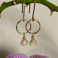 Natural Opal Hammered Hoop Earrings, October Birthstone Earrings