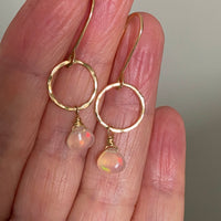Natural Opal Hammered Hoop Earrings, October Birthstone Earrings