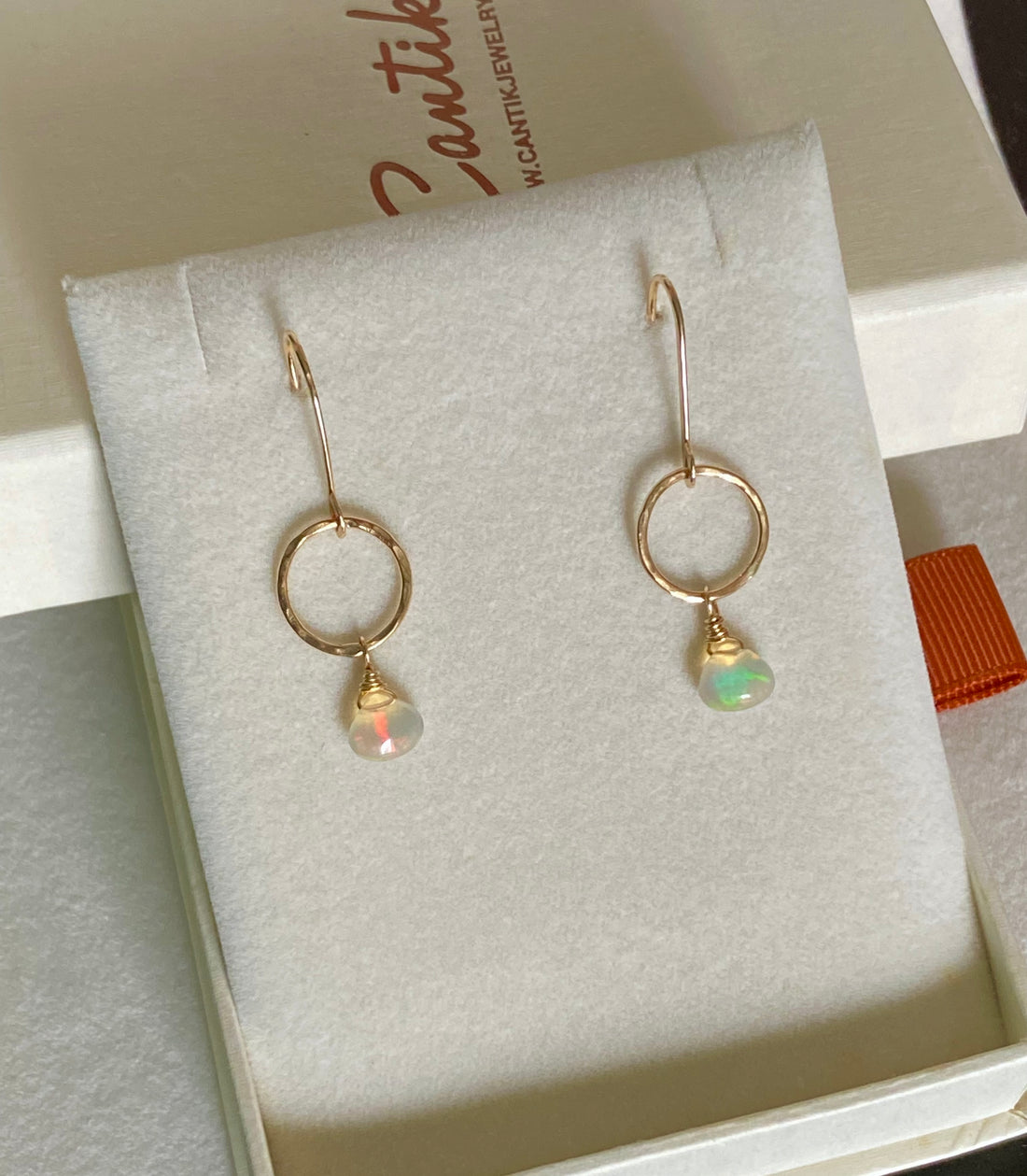 Natural Opal Hammered Hoop Earrings, October Birthstone Earrings