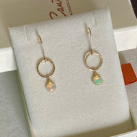 Natural Opal Hammered Hoop Earrings, October Birthstone Earrings