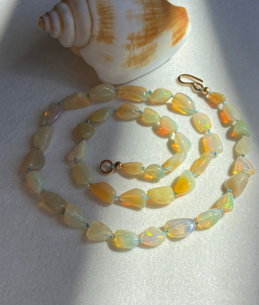 Ethiopian Welo Opal Knotted Necklace, October Birthstone Necklace