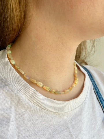 Ethiopian Welo Opal Knotted Necklace, October Birthstone Necklace