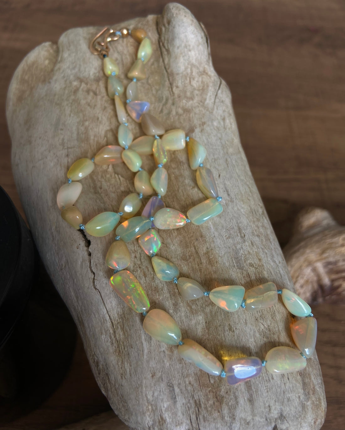 Ethiopian Welo Opal Knotted Necklace, October Birthstone Necklace