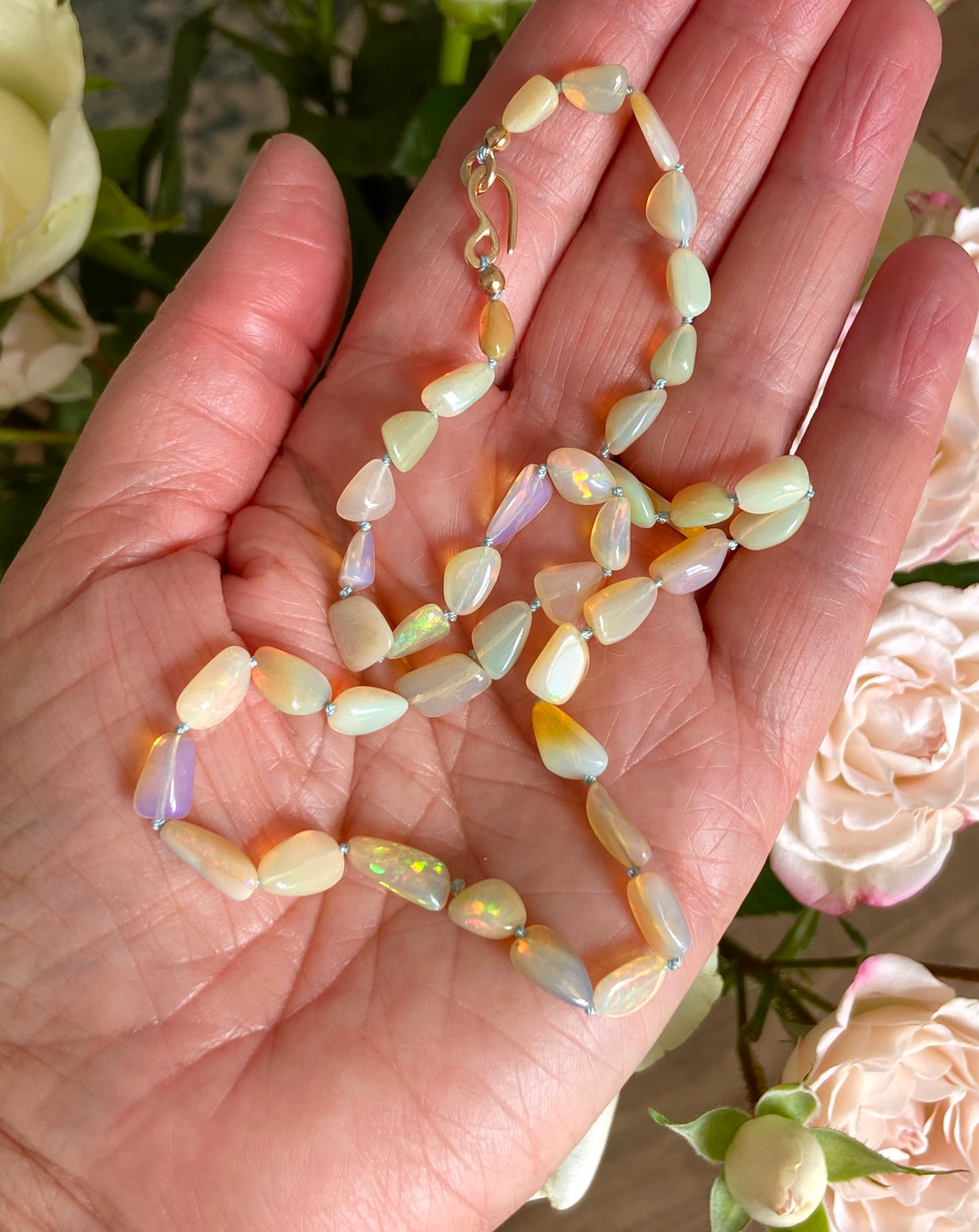 Ethiopian Welo Opal Knotted Necklace, October Birthstone Necklace