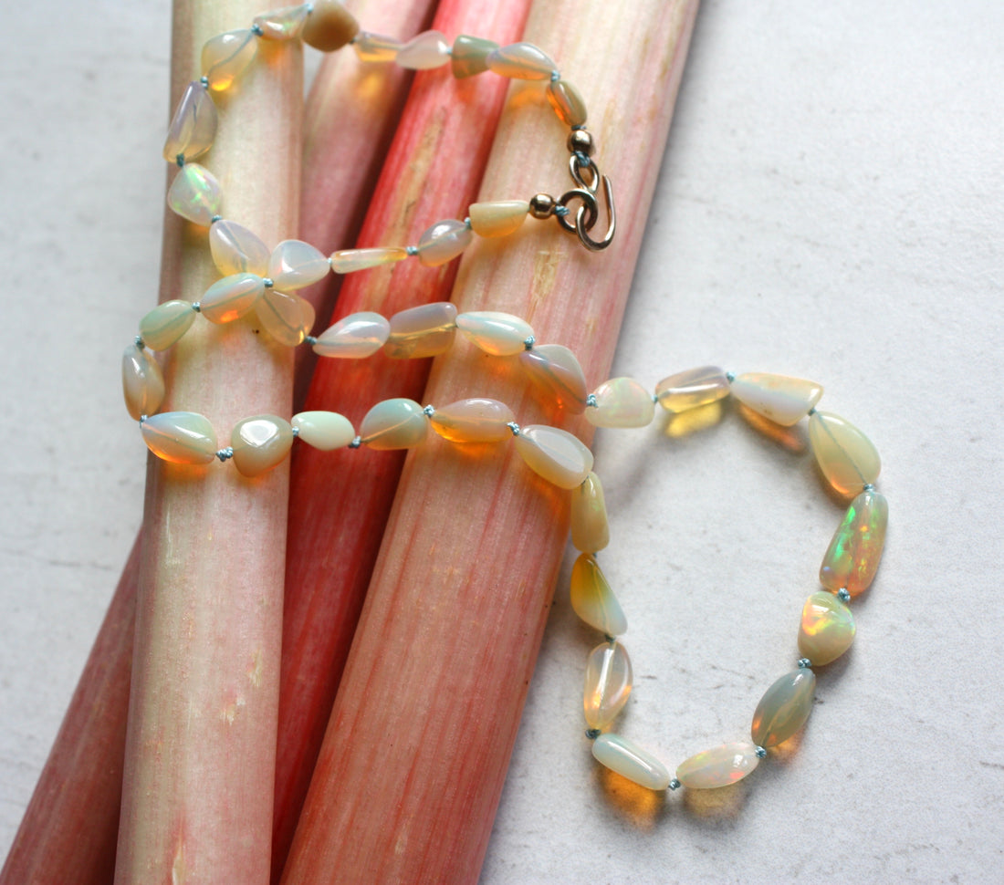 Ethiopian Welo Opal Knotted Necklace, October Birthstone Necklace