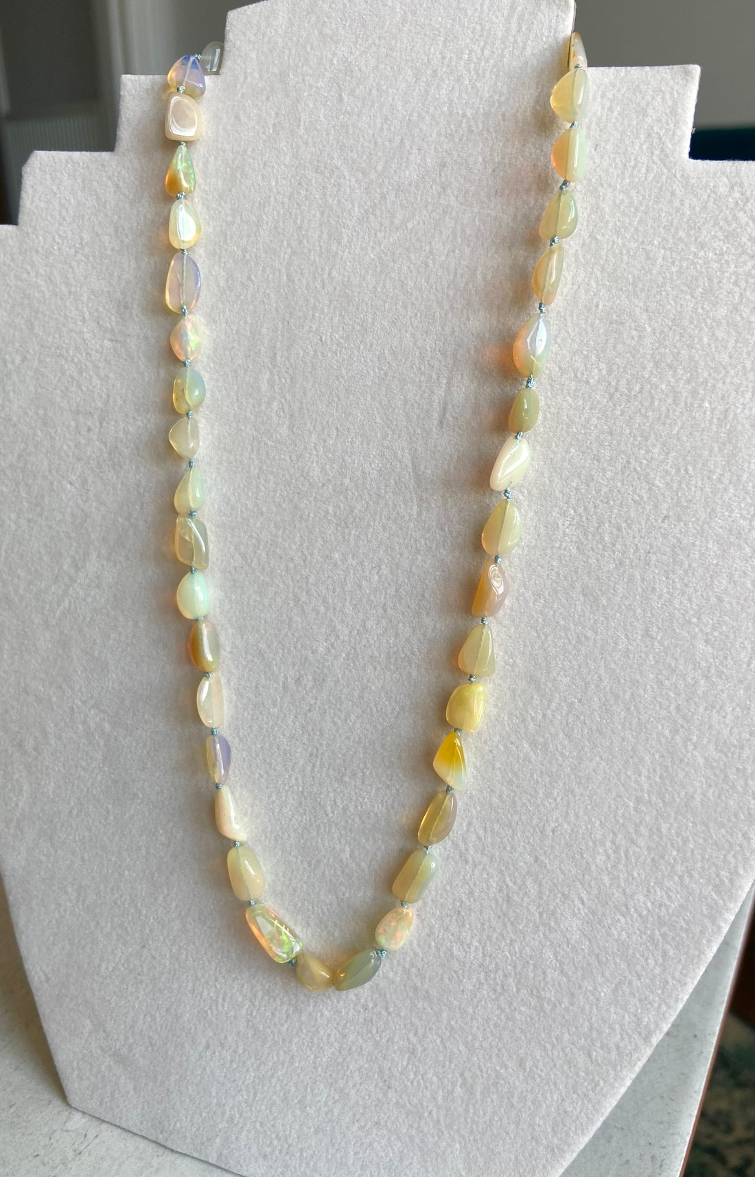 Ethiopian Welo Opal Knotted Necklace, October Birthstone Necklace