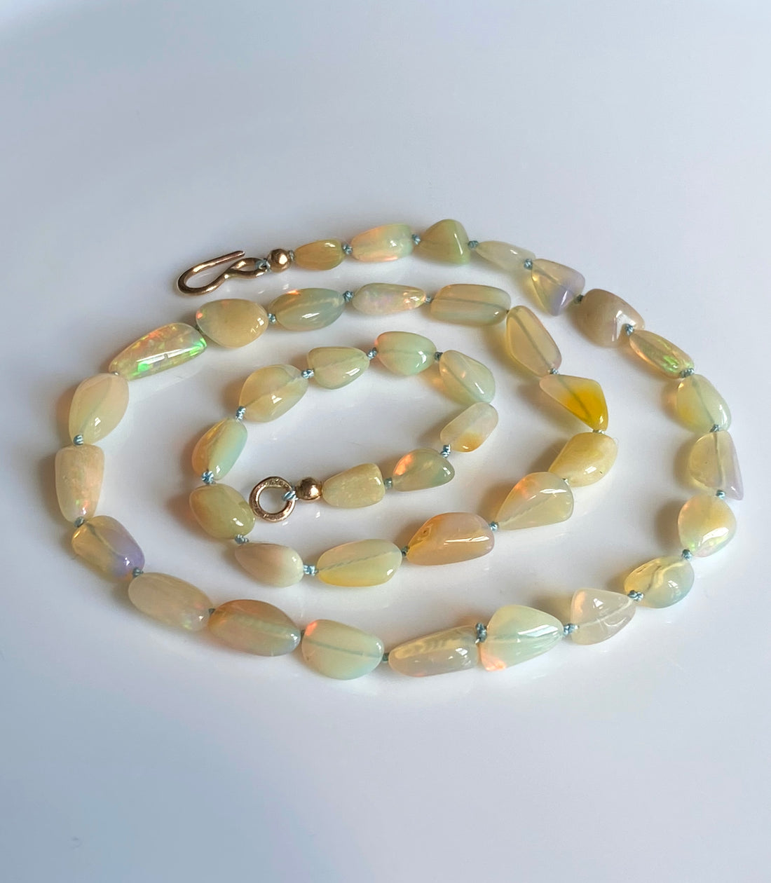 Ethiopian Welo Opal Knotted Necklace, October Birthstone Necklace