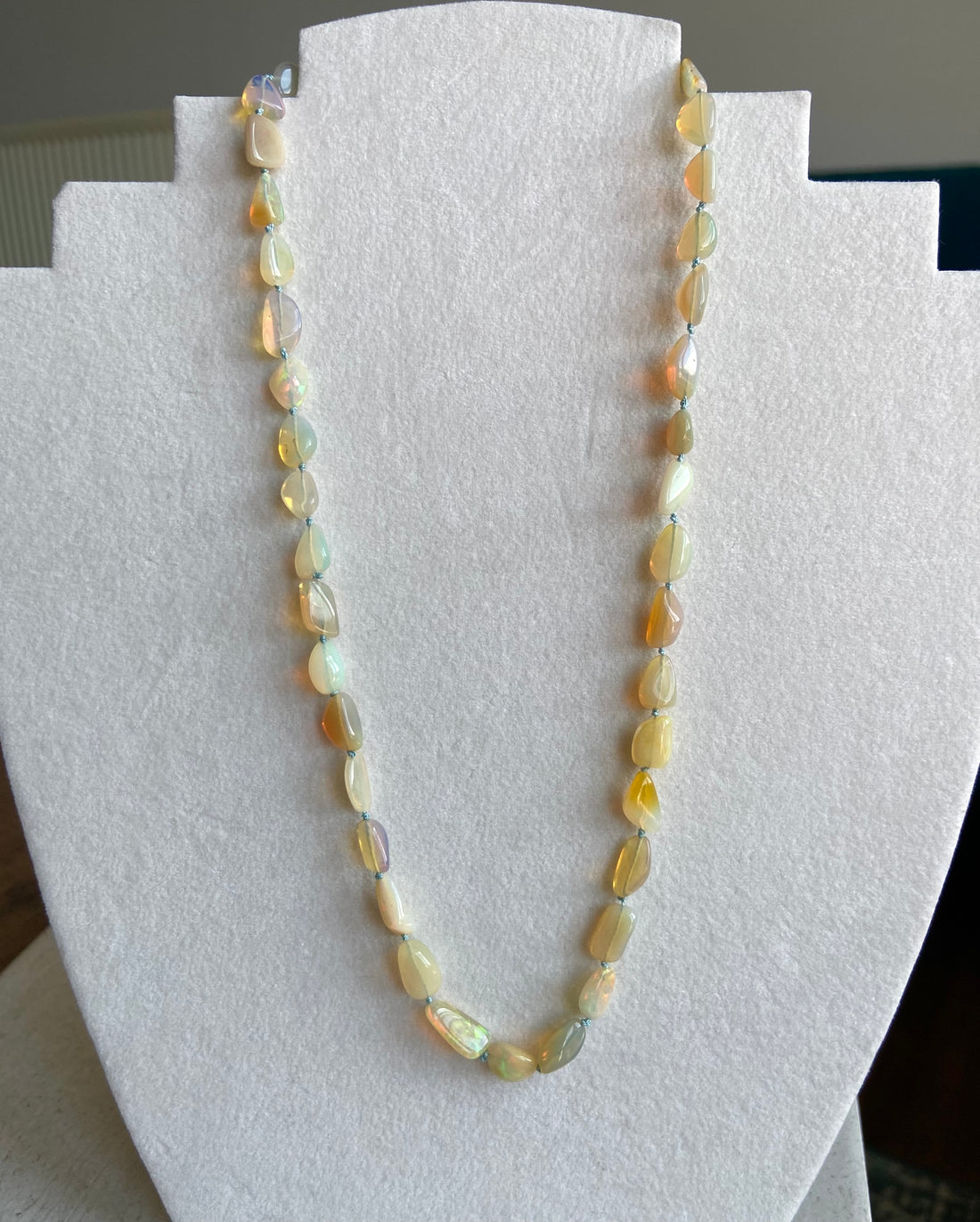 Ethiopian Welo Opal Knotted Necklace, October Birthstone Necklace