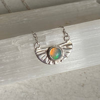 Opal and Silver Half Sunburst Pendant Necklace