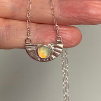 Opal and Silver Half Sunburst Pendant Necklace