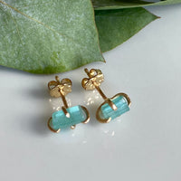 Raw Paraiba Tourmaline Stud Earrings, October Birthstone