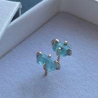 Raw Paraiba Tourmaline Stud Earrings, October Birthstone