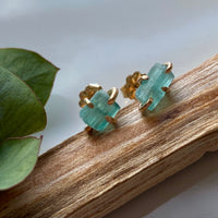 Raw Paraiba Tourmaline Stud Earrings, October Birthstone
