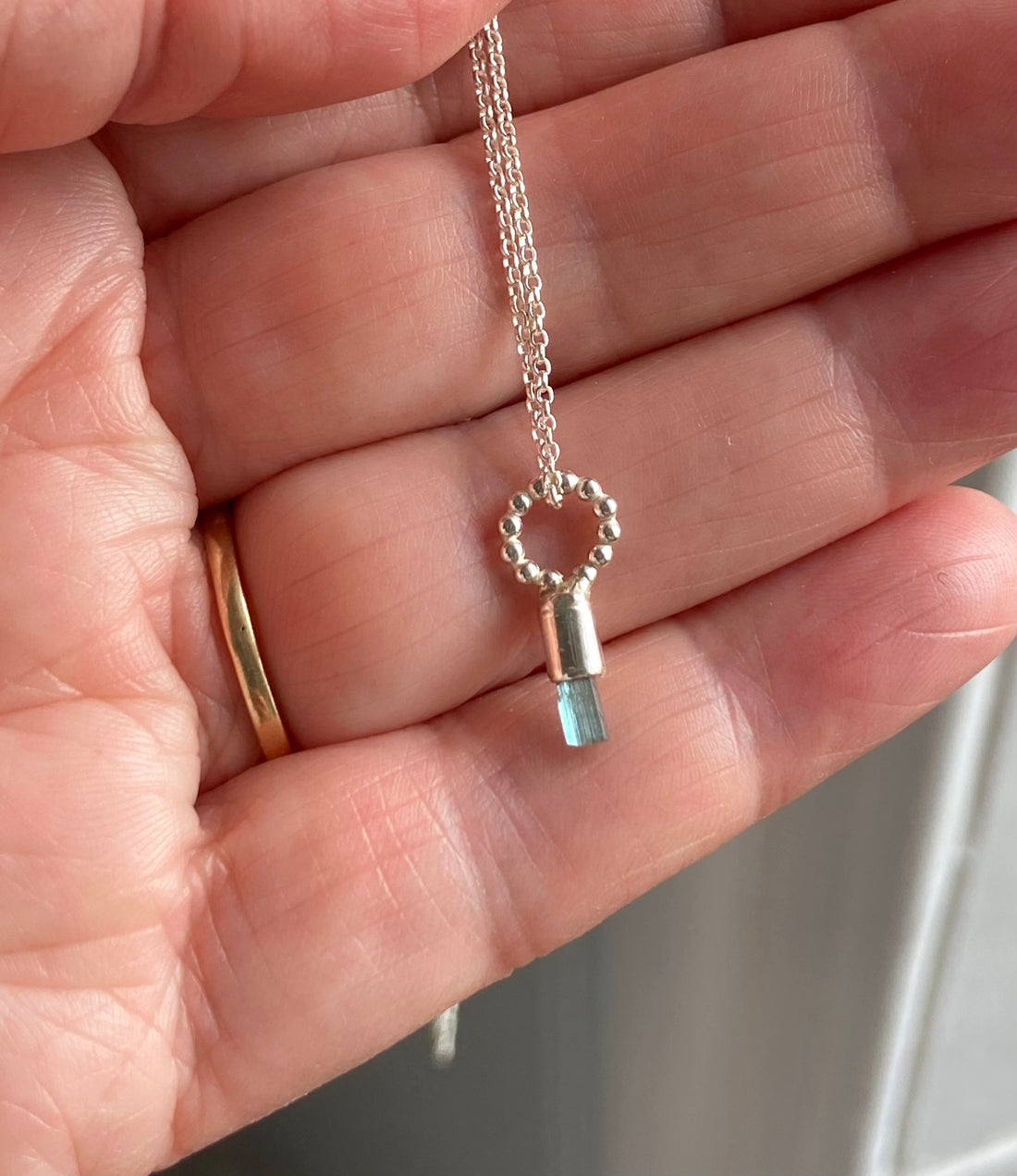Raw Indicolite Blue Tourmaline Pendant Necklace, October Birthstone Pendant Necklace