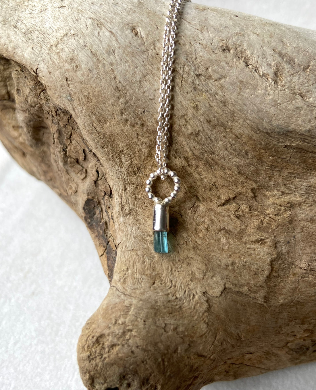Raw Indicolite Blue Tourmaline Pendant Necklace, October Birthstone Pendant Necklace