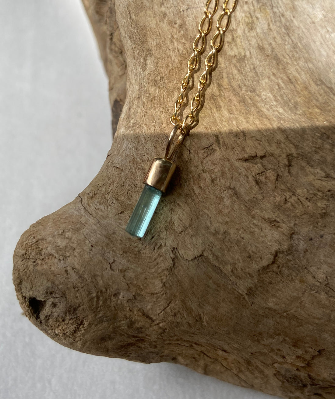Raw Paraiba Blue Tourmaline Pendant Necklace, October Birthstone Pendant Necklace, 14k Gold