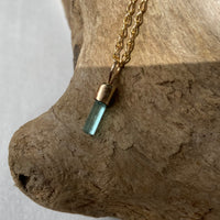 Raw Paraiba Blue Tourmaline Pendant Necklace, October Birthstone Pendant Necklace, 14k Gold