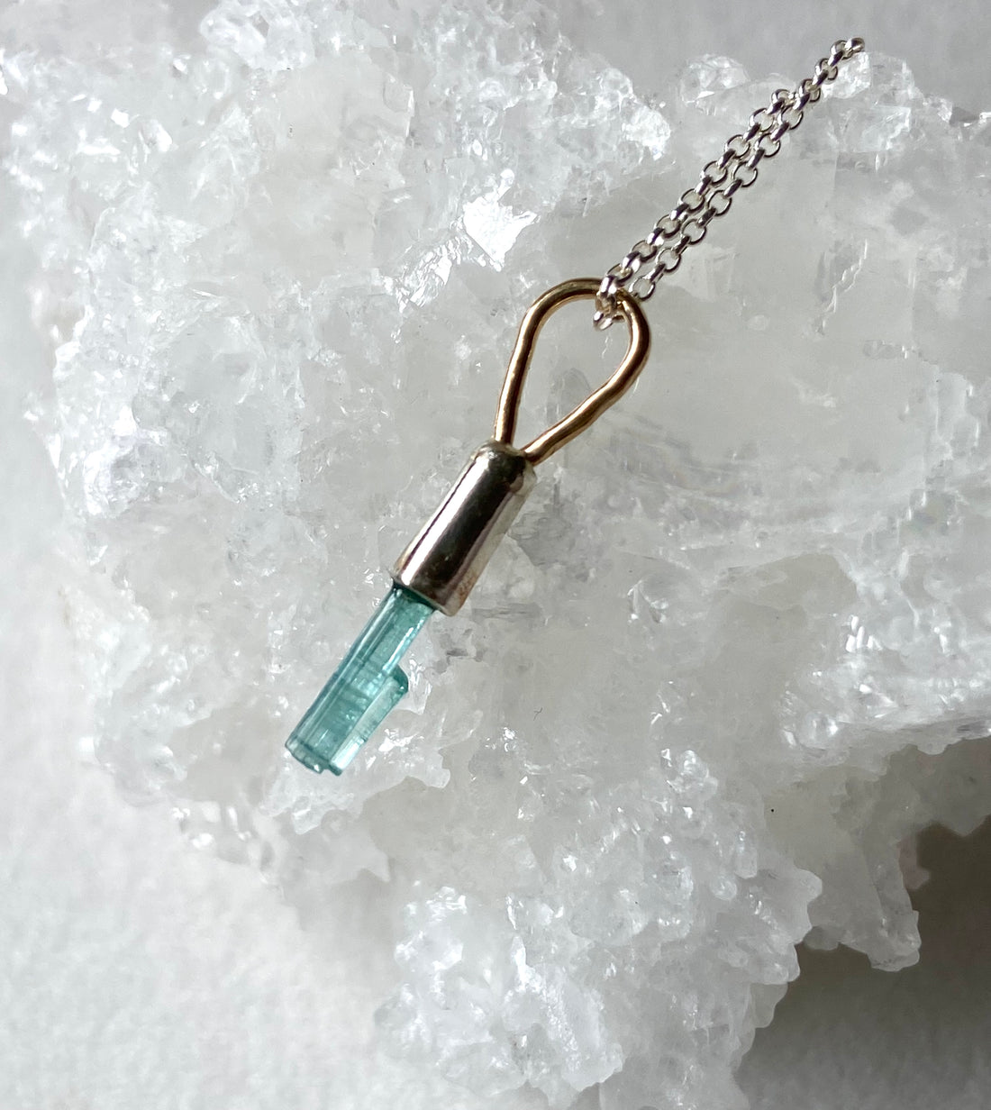 Raw Paraiba Blue 'Twin' Tourmaline Pendant Necklace, October Birthstone Pendant Necklace
