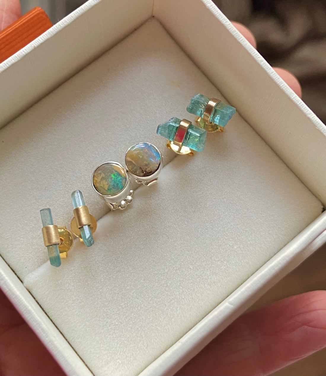 Raw Paraiba Tourmaline Stud Earrings, October Birthstone Earrings