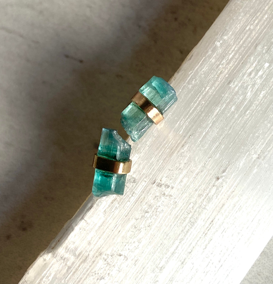 Raw Paraiba Tourmaline Stud Earrings, October Birthstone Earrings