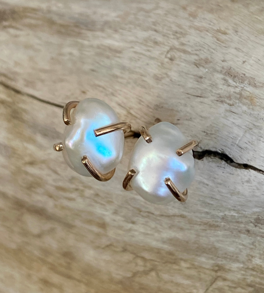 Keshi Pearl Stud Earrings, June Birthstone Earrings