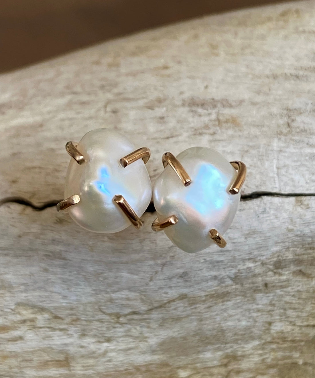 Keshi Pearl Stud Earrings, June Birthstone Earrings