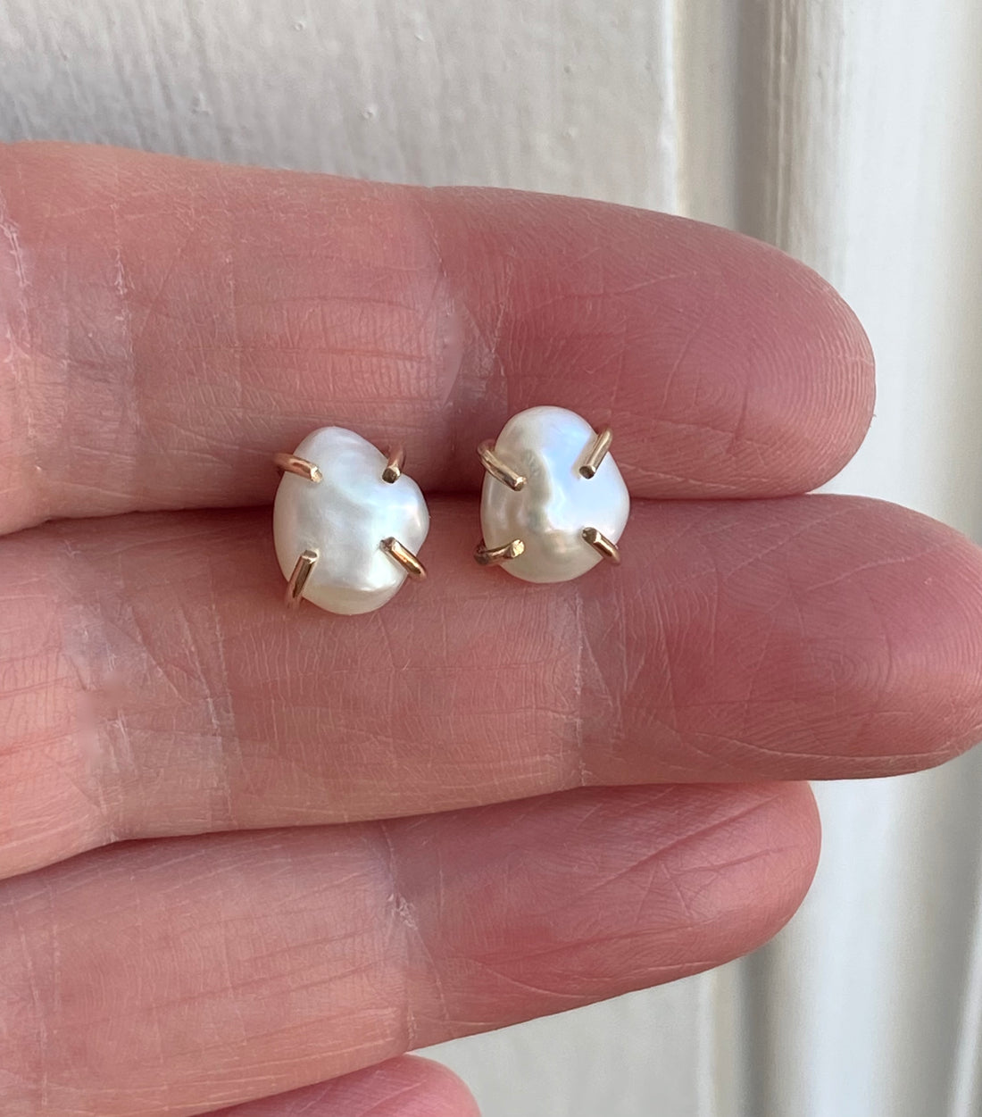 Keshi Pearl Stud Earrings, June Birthstone Earrings