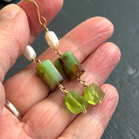 Peridot, Australian Chrysoprase Chalcedony and Freshwater Pearls Earrings