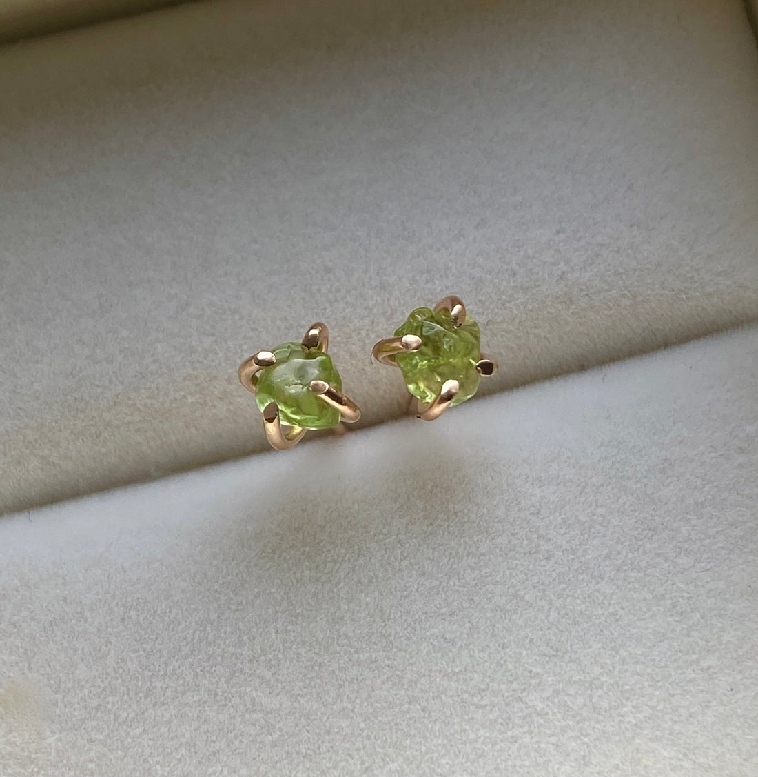Raw Brazilian Peridot Stud Earrings, August Birthstone Earrings