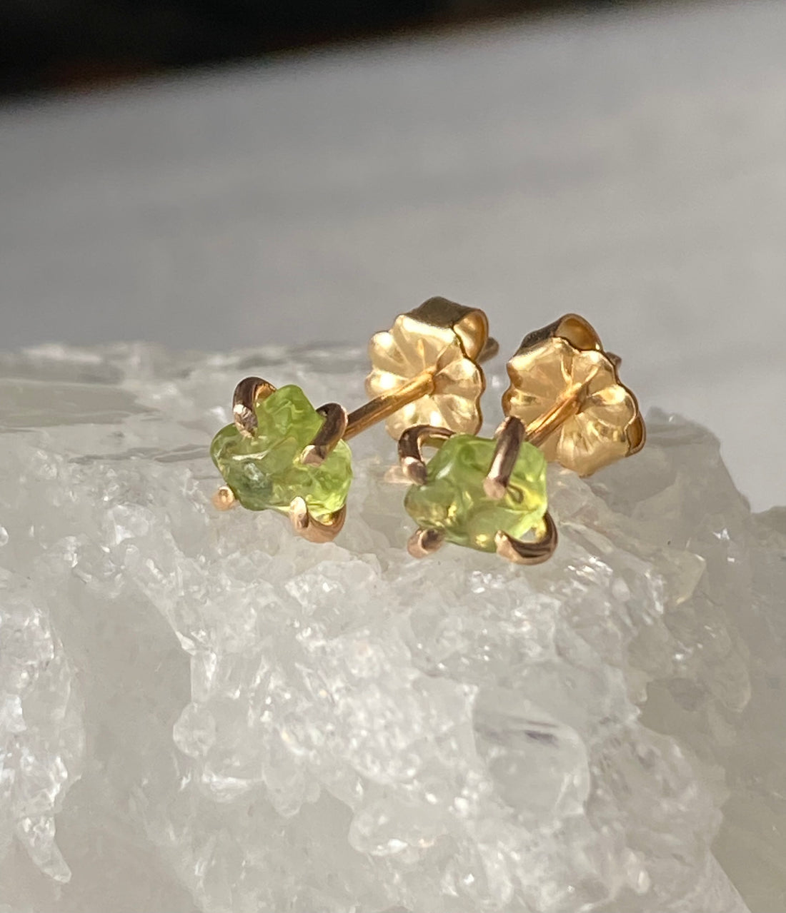 Raw Brazilian Peridot Stud Earrings, August Birthstone Earrings