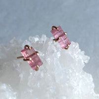 Raw Pink Tourmaline Stud Earrings, October Birthstone Earrings