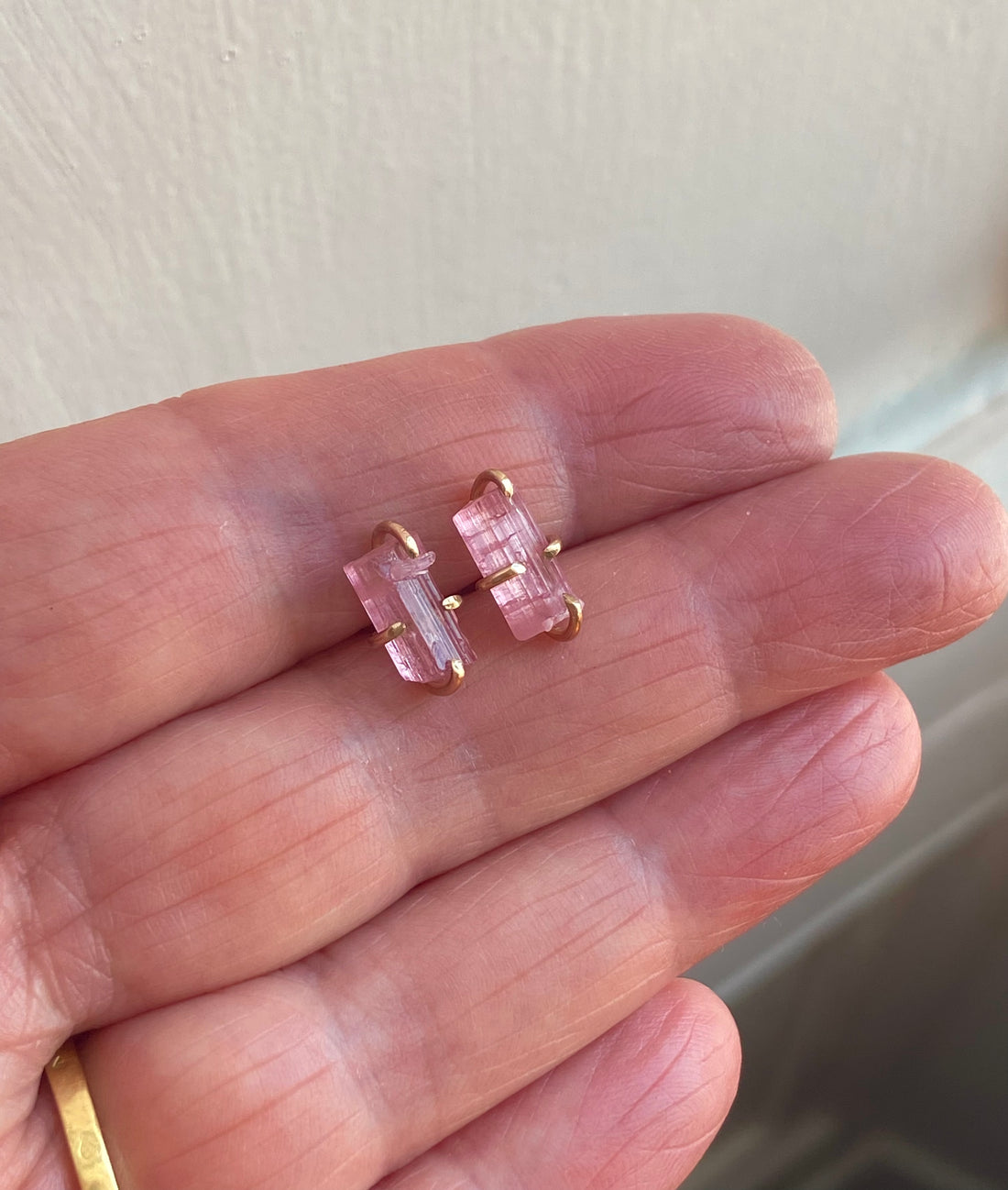 Raw Pink Tourmaline Stud Earrings, October Birthstone Earrings