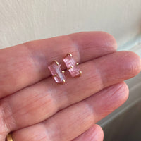 Raw Pink Tourmaline Stud Earrings, October Birthstone Earrings