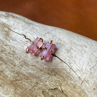 Raw Pink Tourmaline Stud Earrings, October Birthstone Earrings