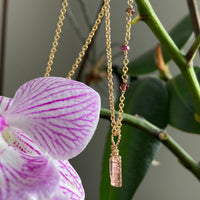 Raw Peachy Pink Tourmaline Crystal Pendant Necklace, October Birthstone Necklace