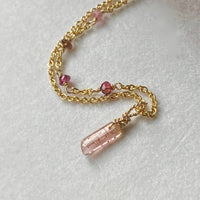 Raw Peachy Pink Tourmaline Crystal Pendant Necklace, October Birthstone Necklace