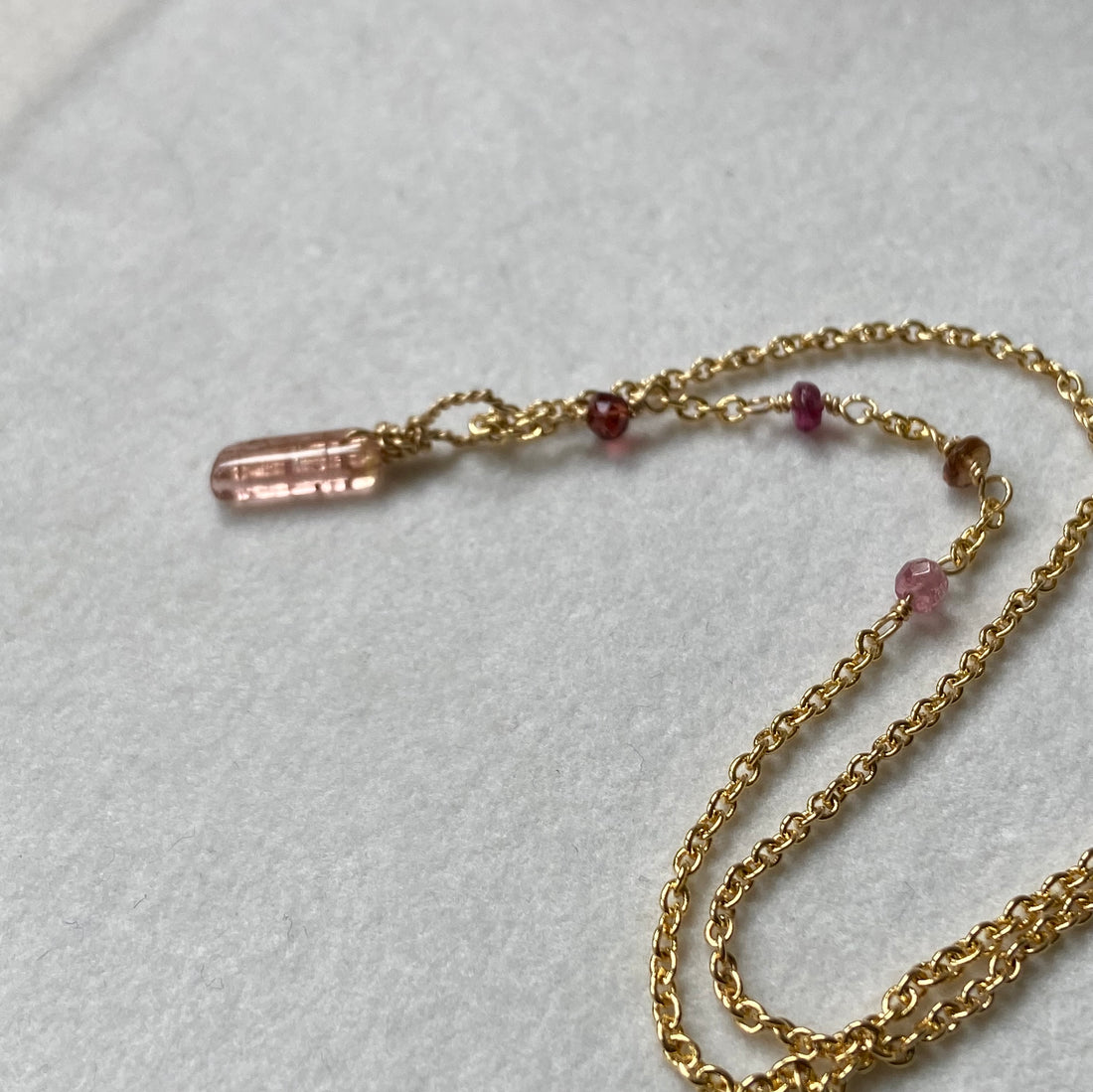 Raw Peachy Pink Tourmaline Crystal Pendant Necklace, October Birthstone Necklace