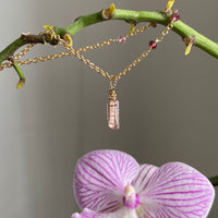 Raw Peachy Pink Tourmaline Crystal Pendant Necklace, October Birthstone Necklace