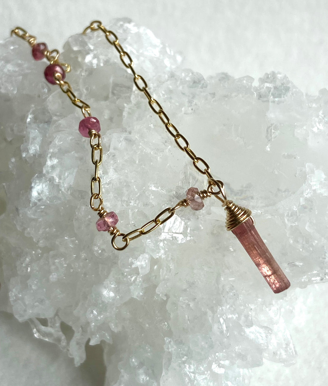 Raw Peachy Pink Tourmaline Crystal Point Pendant Necklace, October Birthstone Necklace