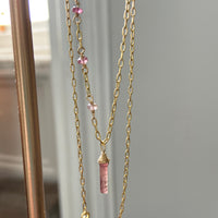 Raw Peachy Pink Tourmaline Crystal Point Pendant Necklace, October Birthstone Necklace