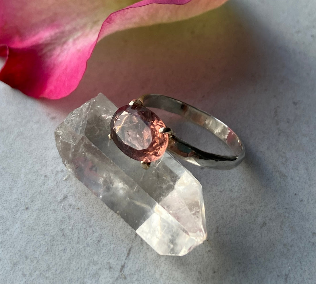 Raspberry Pink Tourmaline Ring, October Birthstone Ring